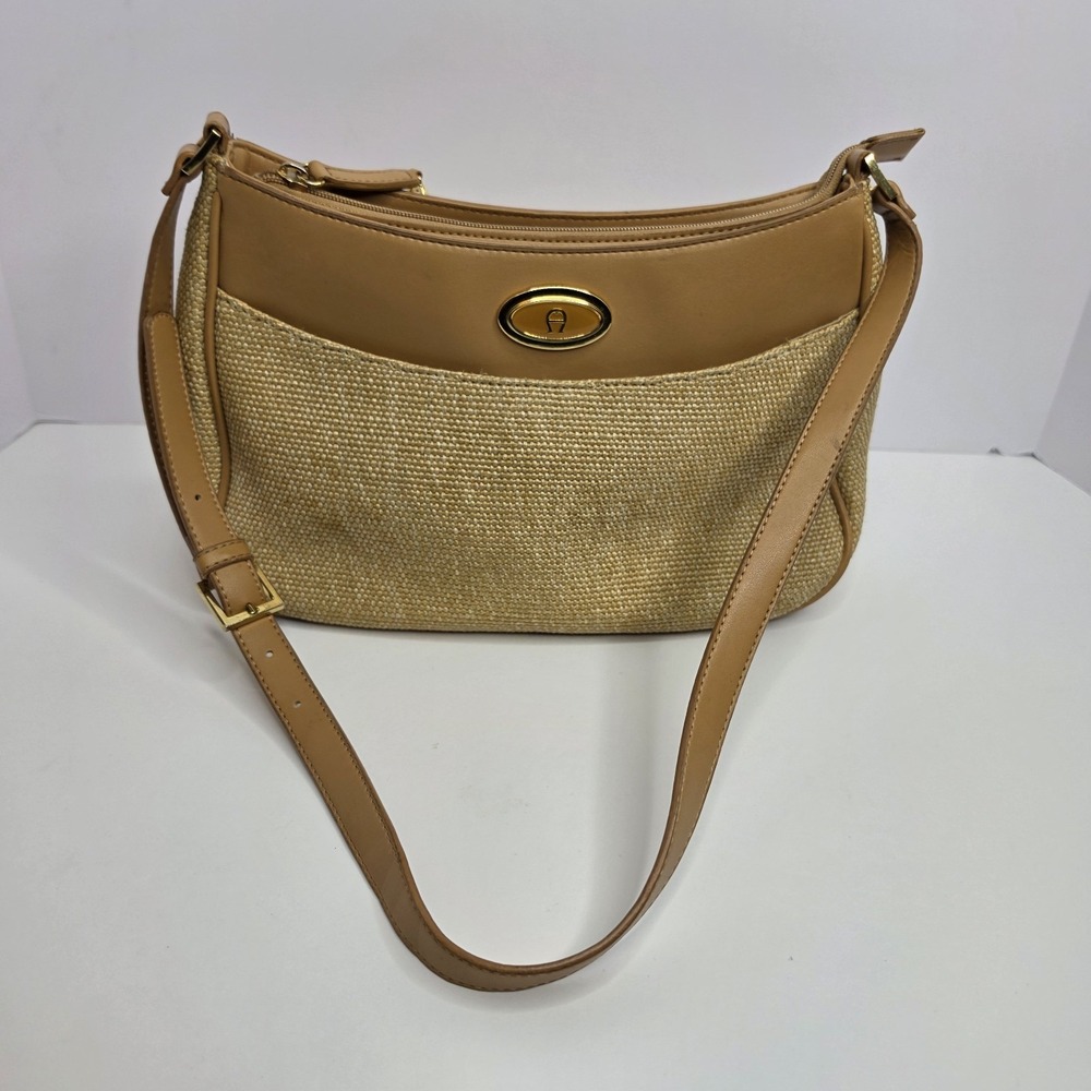 Vintage Etienne Aigner Purse 11" X 7" X 3.5" Manmade Leather And Jute Bottom
